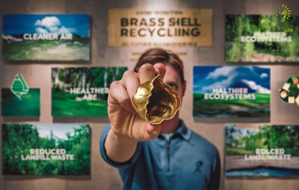 A person holds up a shiny, gold-colored shell.