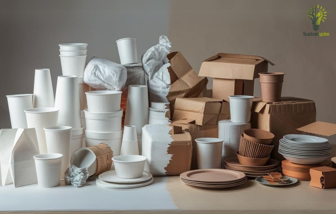 Can you recycle Styrofoam? This image highlights the difference between eco-friendly food containers and those that end up in landfills.