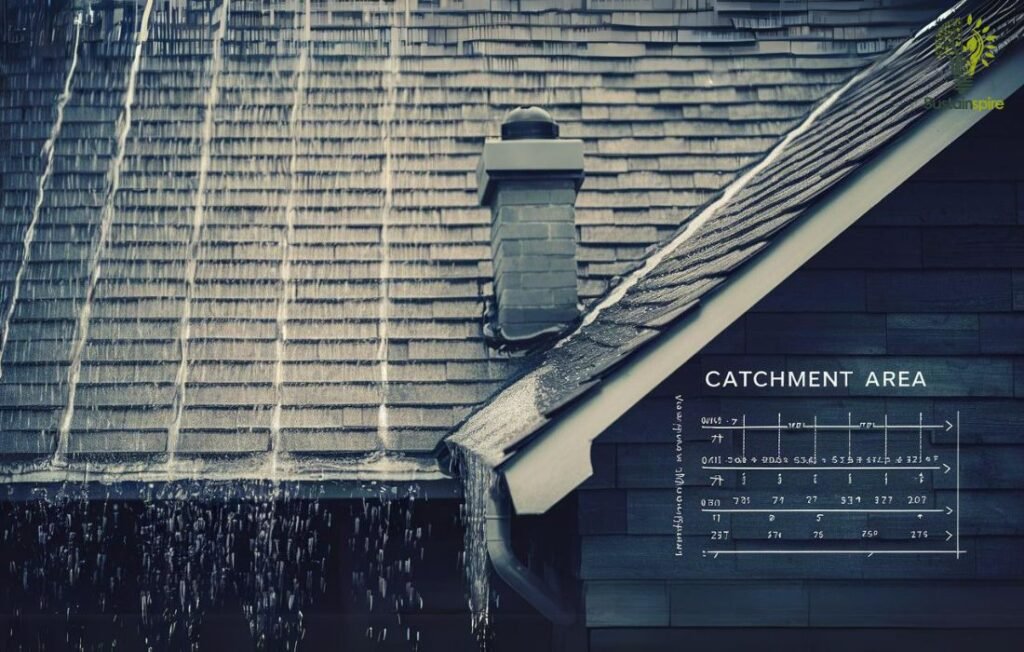Rainwater cascading off a roof, illustrating the concept of a catchment area.
