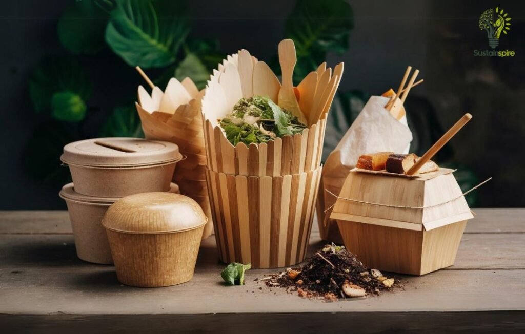 Compostable Containers made from bamboo and plant-based materials.