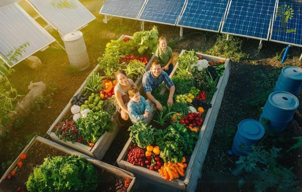 A family of four is beaming with pride in their thriving homegrown food garden.