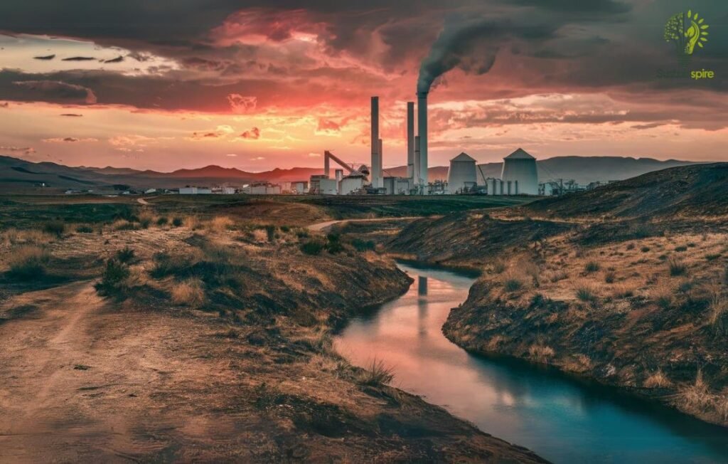 The impact of industrial processes on the surrounding environment and water resources.