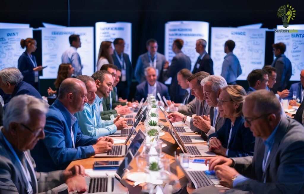 A group of industry professionals collaborate and discussing strategies for carbon sodium production.