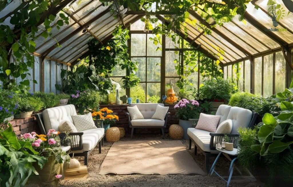 A serene greenhouse, perfect for practicing relaxation and mindfulness techniques.