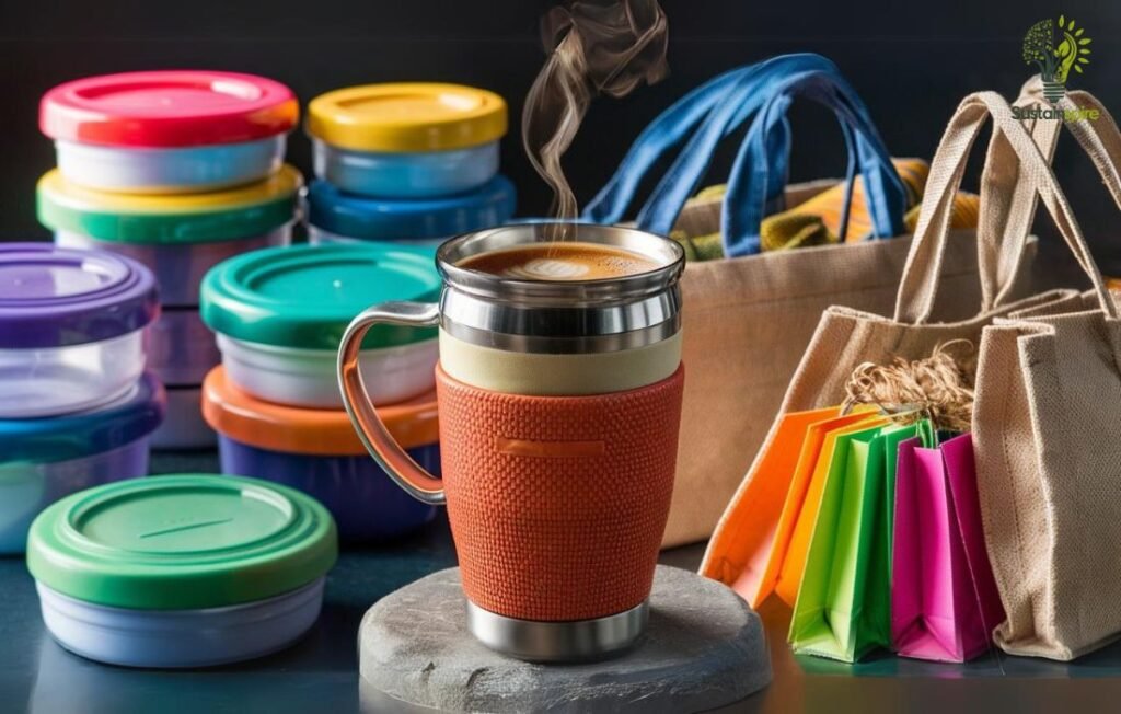 This image showcases a variety of Reusable Options for a more sustainable lifestyle.