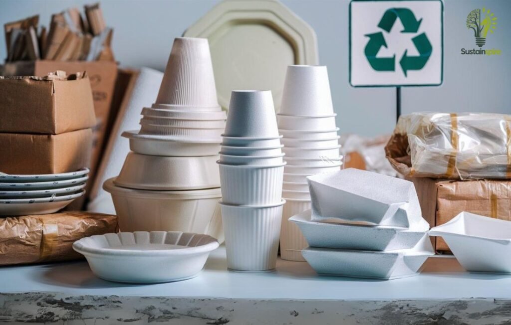 Collection of clean Styrofoam containers awaiting Special Styrofoam Recycling.