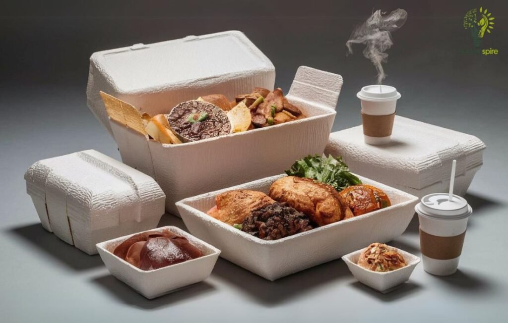 Takeaway meals in various sizes of Styrofoam containers.