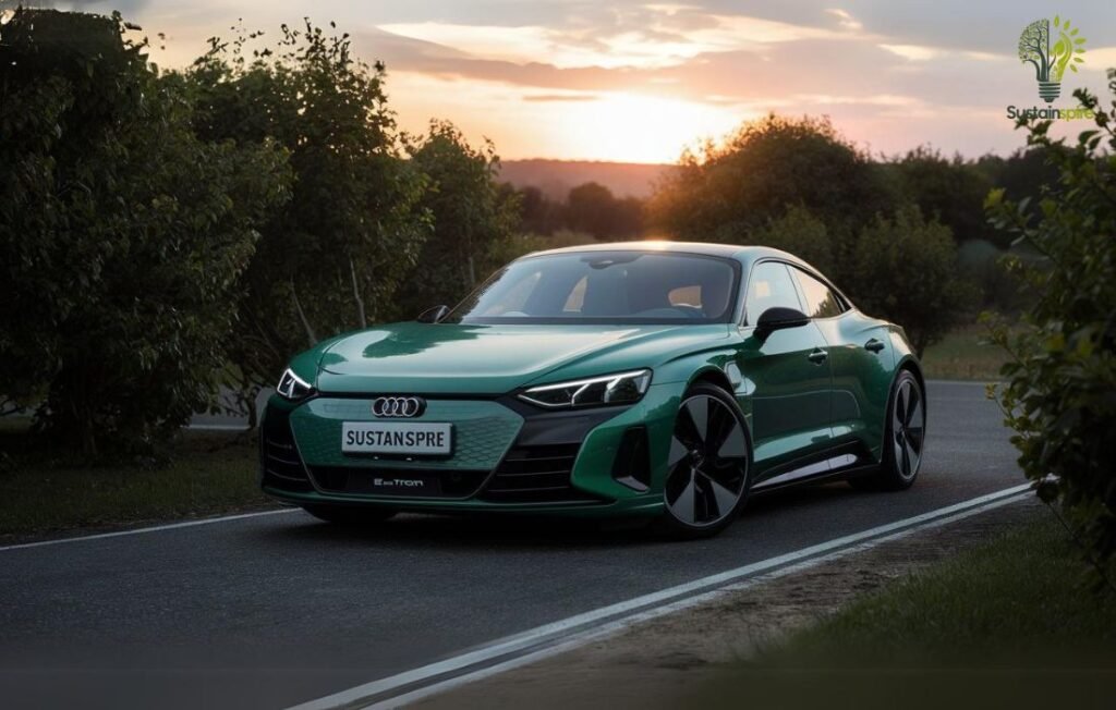 An Audi eTron GT electric car driving down a road.