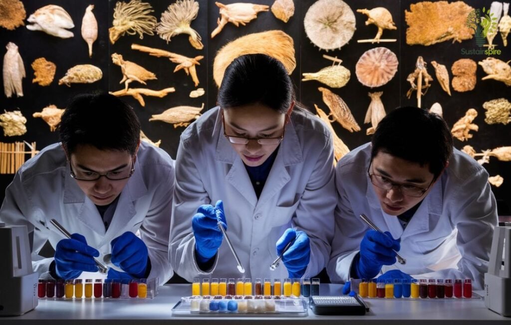 Three scientists in a lab conduct genetic analysis, vital for ensuring healthy offspring in endangered species.