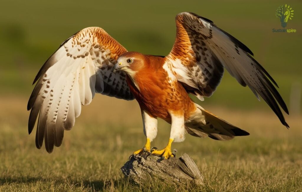 Majestic Red Kite with wings outstretched, perched on a log.