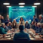 A diverse Pollution Adjudication Board gathers around a table for a meeting.