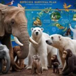 A group of diverse animals stand before a Species Survival Plan chart.