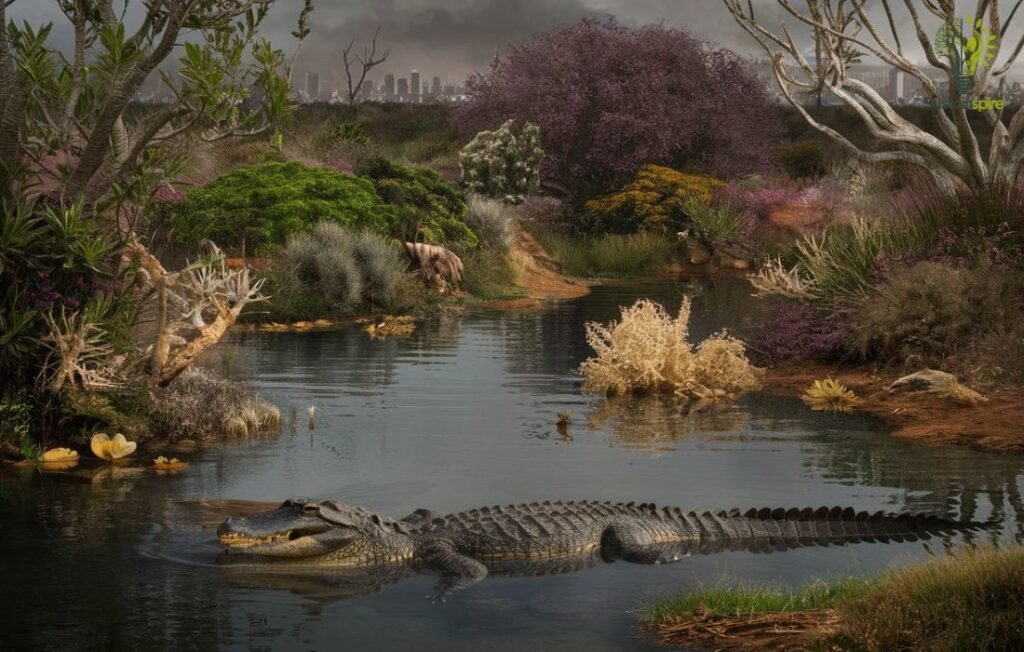 Alligator in a threatened ecological community near urban sprawl.