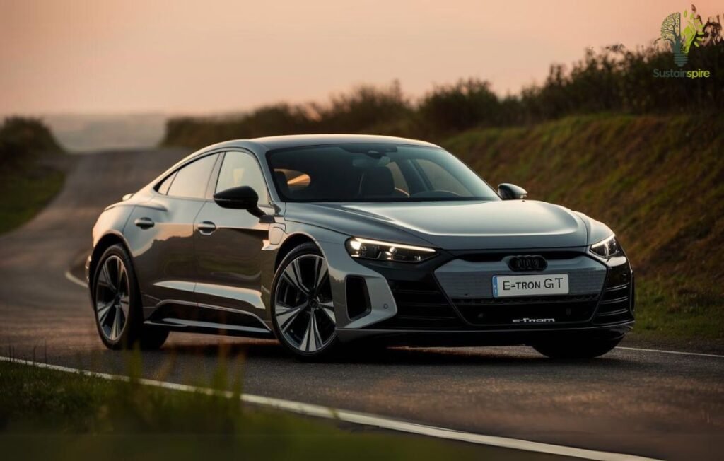 Luxury car with sleek, timeless design driving down a scenic road.