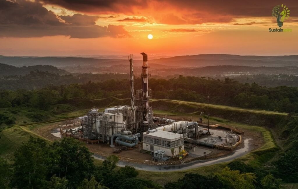 A natural gas processing plant, demonstrating the advantages of natural gas as a lower-emission energy source.