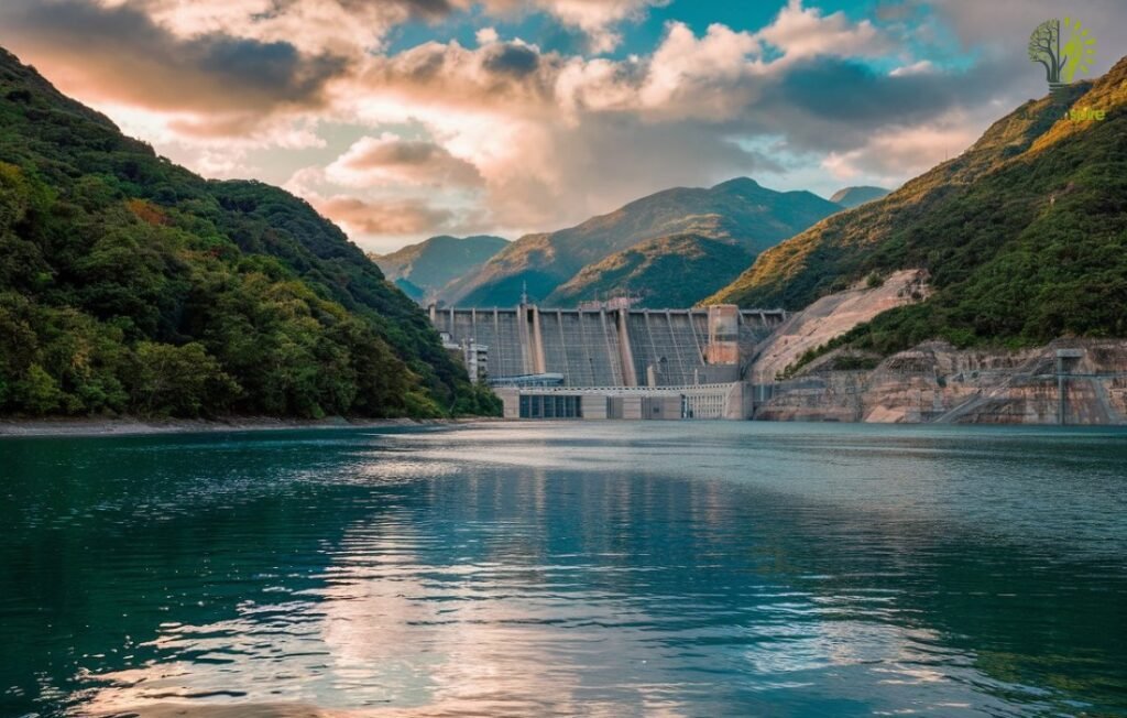 Hydro electronic dam demonstrating Environmental Benefits of renewable energy.