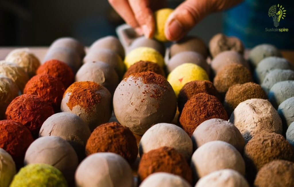 Close-up of colorful seed balls made with essential ingredients.