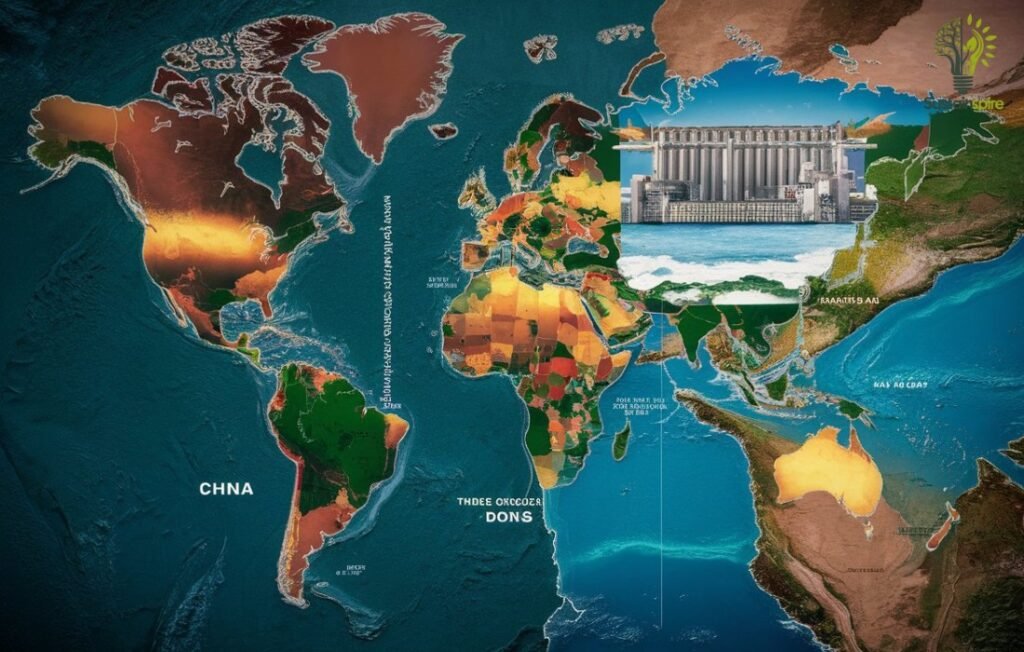 World map highlighting Hydroelectric Power Worldwide distribution.