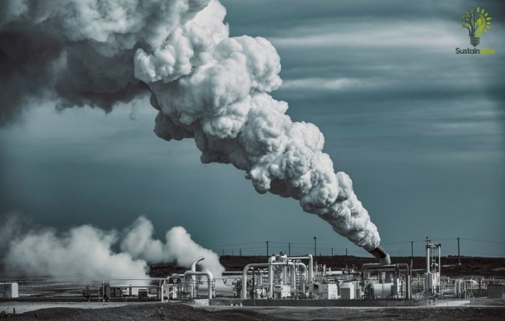Methane Leaks from a natural gas processing plant, highlighting disadvantages of natural gas.