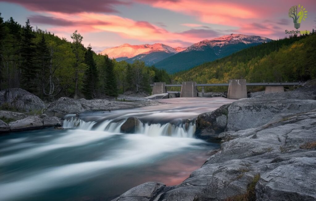 River hydroelectric dam demonstrating Sustainable Hydropower Practices.