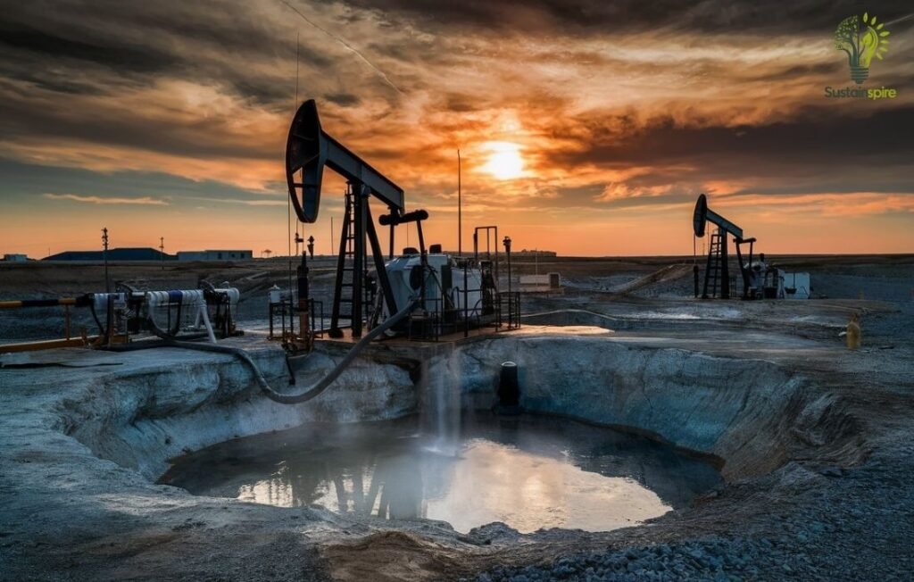 Wastewater disposal pit at a natural gas extraction site.